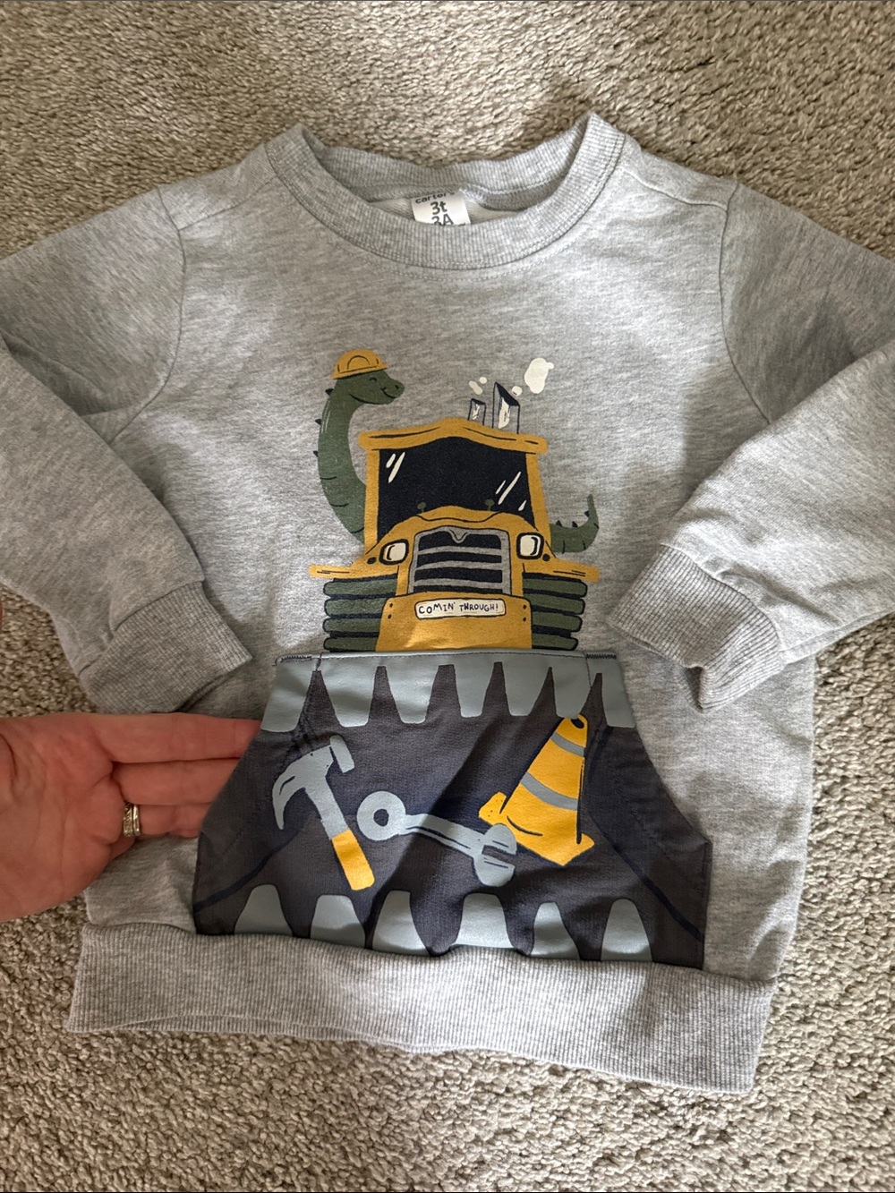 Carter's Gray Sweatshirt with Yellow Construction Truck Graphic